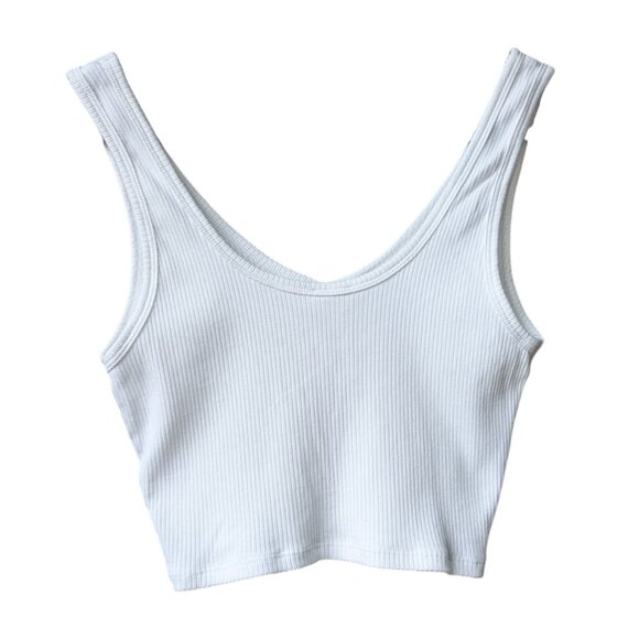 Garage White V-neck Ribbed Cropped Tank Top Women Size Medium - Picture 5 of 10